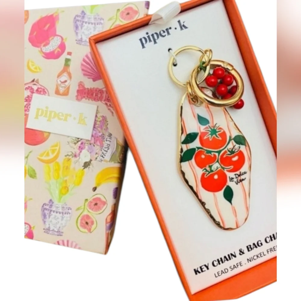 🍅▪️ Piper K▪️ Tomato Print Keychain Bag Charm NEW